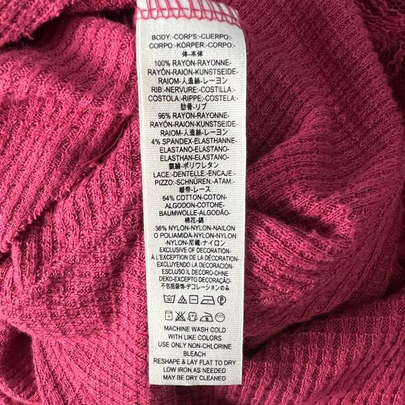 Free People Spring Valley Pullover Knit Lace Burgundy Thermal Top Sweater XXS - Picture 12 of 13